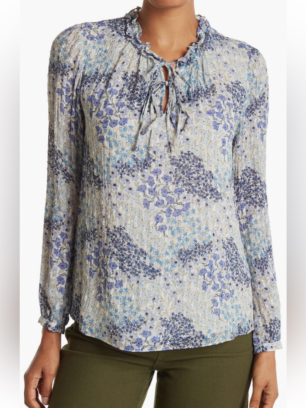 Rebecca Taylor Ava Floral Print Tie Neck Silk Blend Blouse size 2